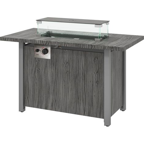 50,000 BTU Gas Fire Pit Table with Cover Glass Screen - Dark Grey (1/5)