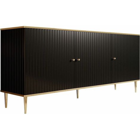 Aparador Arces, Negro + Dorado, 76x180cm, Número de puertas: 340cm, Aglomerado laminado, MDF