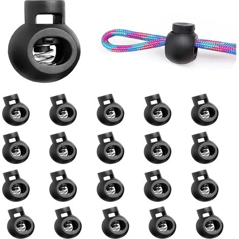 20 Stück 1-Loch Kordel Stopper, bis Ø 5 mm Kordeln, Einloch Kordelklemme aus Kunststoff, Schwarz Schnurstopper, Band Klemme für Jacke Sportkleidung Rucksack Gummikordel Stopper (1/5)