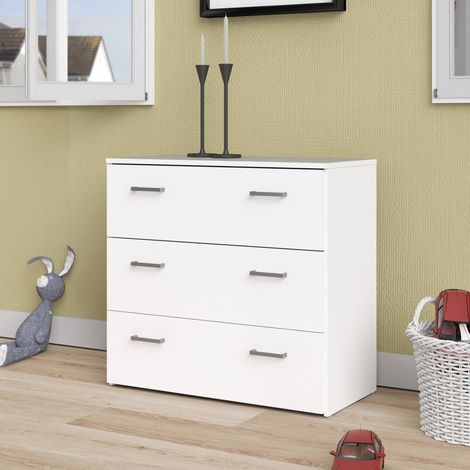Dmora Cajonera de tres cajones con tiradores, color blanco, 74 x 69 x 36 cm, con embalaje reforzado (1/5)