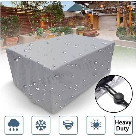 Housse table de jardin rectangulaire 115x115x70cm – Oxford argenté haute résistance – Protection 4 saisons (UV/pluie/vent/poussière) – Fermeture sécurisée (1/5)