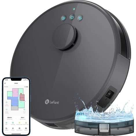Robot aspirapolvere con navigazione LiDAR e controllo tramite app, colore grigio scuro. (1/2)