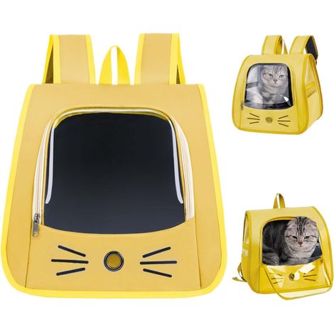 Sac Transport Chat,35×35×25cm Sac à Dos pour Animal,Sac pour Chat Pliable Portable,Sac à Dos pour Animal de Compagnie,pour Les Petits Animaux domestiques tels Que Les Chats et Les Chiens (Jaune) (1/5)