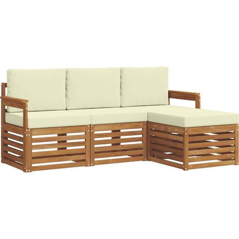 Set di divani da esterno con cuscino 4 pz Salotto da Giardino Naturale e Crema (1/5)