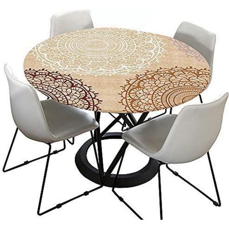 Nappe d'extérieur ronde 200 cm, lavable, imperméable, Beige Mandala