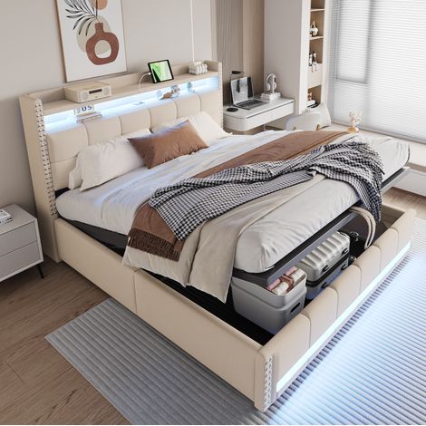 Bett Doppelbett Stauraum 180x200 mit LED USB OKMYHOME (1/5)