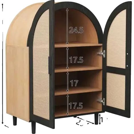 Schuhschrank, Rattan Geflochtene Türen, Kindersicheres Design, natürliche Farbe (1/2)