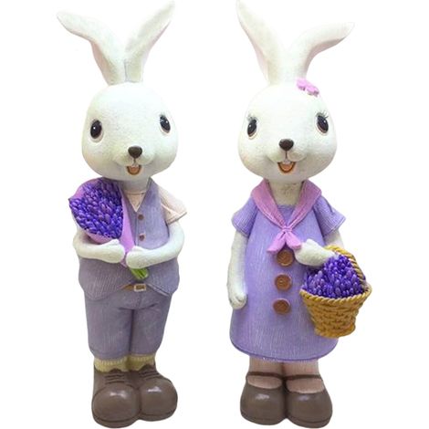 Statue de lapin en résine - Lot de 2 - Décoration de table multicolore pour fêtes et jardin (1/5)
