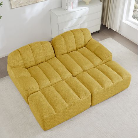 Canapé modulaire 210x165x79 cm jaune en polaire texturée avec 2 ottomanes, mousse haute densité et design antidérapant (1/5)