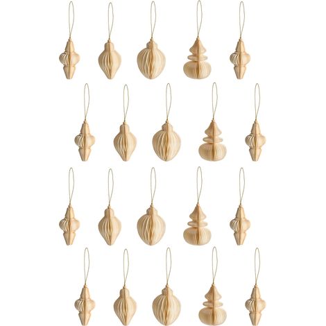 Set of 20 Christmas Baubles Beige Honeycomb Paper Hanging Ornaments 3D Decorations for Xmas ALTAELVA