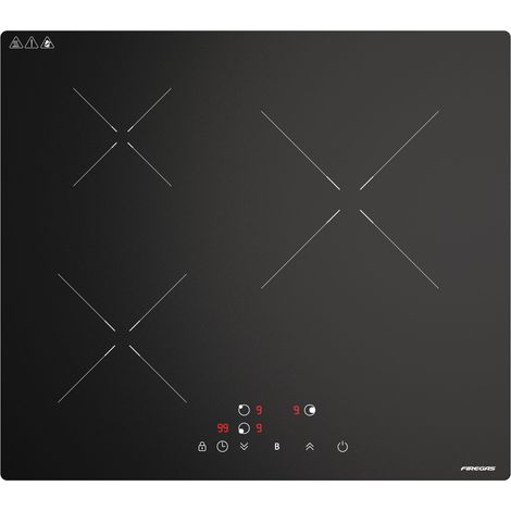 Placa de inducción FIREGAS de 60 cm – 3 fogones, 7400 W, calentamiento rápido, diseño moderno, alto rendimiento (1/5)