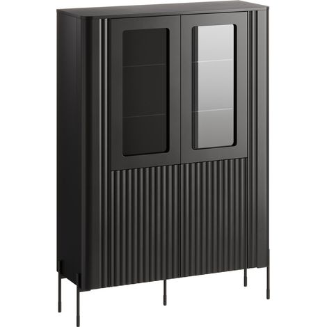 Estantería Nobilitas, Negro, Cerrable, Con puertas, Aglomerado laminado, Vidrio templado, MDF, Número de puertas: 0, Número de cajones: 0, 160x110x40cm (1/5)