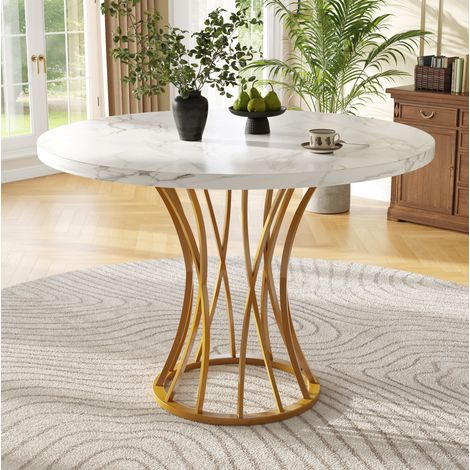 Mesa de comedor redonda 80x80x76 cm dorada en MDF y metal con patas regulables (1/5)