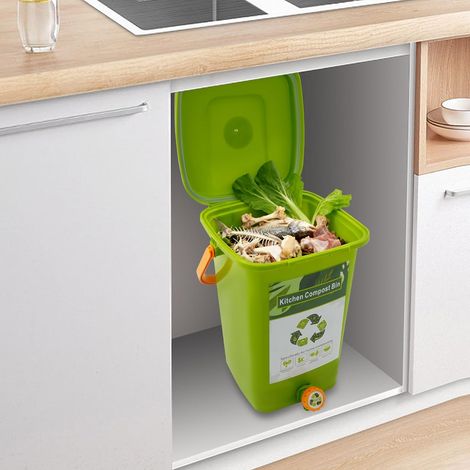 Poubelle bio de cuisine 15 l, seau bio avec double couvercle, poubelle à compost anti-odeurs pour déchets et recyclage, bac à compost pour plan de travail, balcon et jardin (1/5)