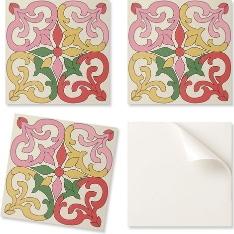 Baldosas de vinilo autoadhesivas con estampado floral y adornos, 20x20x20 cm.