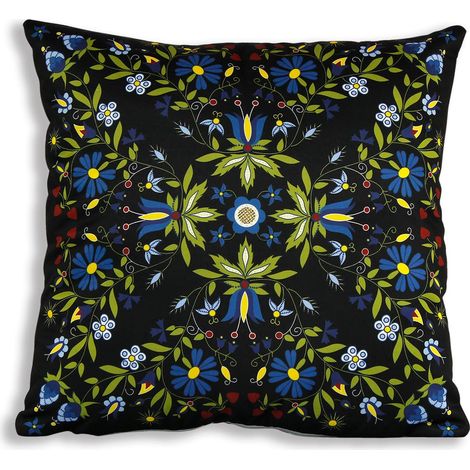Almohada folklórica casubia con girasoles, negro (1/2)