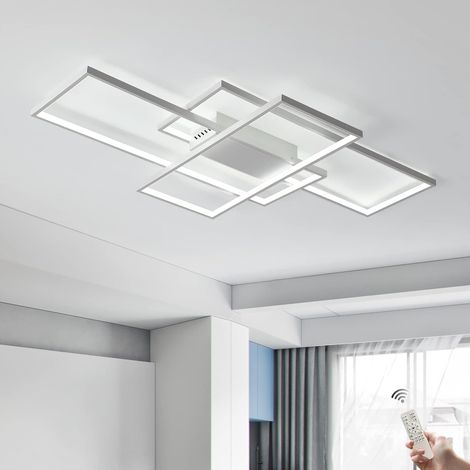Dimmable Ceiling Light, 110cm Flush Mount Ceiling Light Remote Control Modern Chandelier, 70W Square Acrylic Near Ceiling Light for Bedroom Living Room, White (1/5)