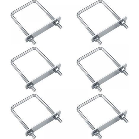 6 Pieces U-Bolts, M6 U-Bolts, Stainless Steel U-Bolts with Nut Washer Plates, Clamping Bolts Fastener for Pipe Fixing (Right Angle 80x50mm) (1/2)