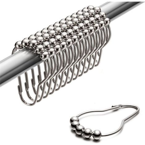 Ensemble de 12 anneaux de rideau de douche, acier inoxydable, argent (1/5)