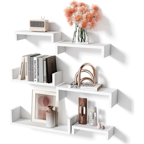 Lot de 6 étagères murales flottantes - Décoration Murale Moderne - pour Salon, Salle de Bain, Chambre à Coucher, Bureau, Cuisine - Blanc (1/5)