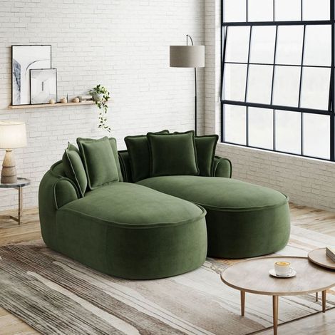 Canapé Confort chenille Design sans cadre Duo chaise longue extra grande Coussins inclus Montage inutile Vert (1/5)