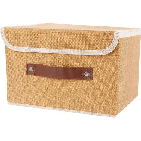 Caja de almacenamiento con tapa, caja de almacenamiento plegable para la ropa sucia, caja de almacenamiento para el armario, tamaño pequeño (marrón claro) (1/5)