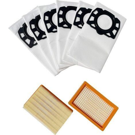 2 Filter und 6 Ersatzbeutel, kompatibel mit Kärcher WD4, WD5 P 2.863-006.0, WD5P, WD6 Premium, WD6 P, MV4, MV5 und MV6 Staubsaugerbeutel-Zubehör (1/4)