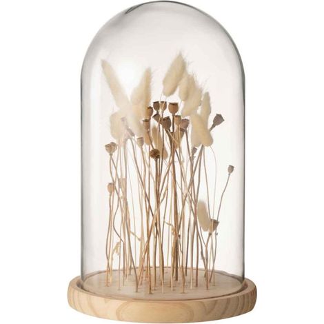 Cloche en Verre Déco "Fleurs Séchées" 38cm Écru (1/3)