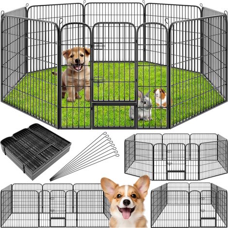 Enclos en acier modulable 8 blocs pour chiens 80 cm gris