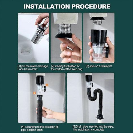 Kit de vidange pour lavabo avec siphon en P extensible et flexible --- (1/5)