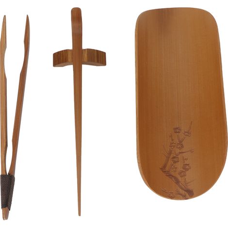 Lot de 4 cuillères à thé en bambou sculpté à la main, motif fleur de prunier, accessoires de cérémonie du thé pour salon de thé. (1/5)