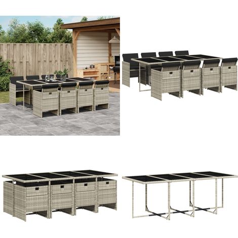 9-tlg. Garten-Essgruppe mit Kissen Hellgrau Poly Rattan - Gartentisch - Gartenmöbel - Essgruppe - Gartenset - Outdoor Möbel - Home & Living (1/5)