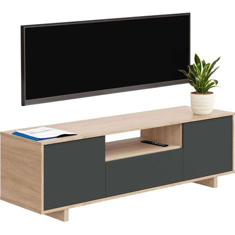 Mueble para TV Zaira en color gris antracita y roble canadian con 3 puertas 46x150x41 cm (1/5)