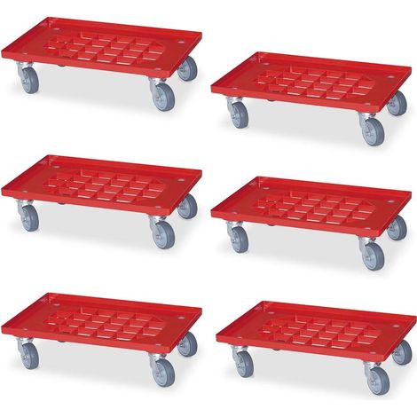 BRB Lot de 6 roulettes de transport pour bac 600 x 400 mm, rouge, 4 roulettes pivotantes, roues en caoutchouc gris