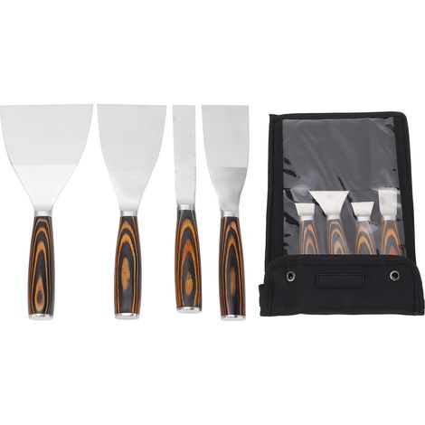 Lot de 4 outils à main pour finition de placoplâtre racloir en acier inoxydable et bois de hêtre (1/5)