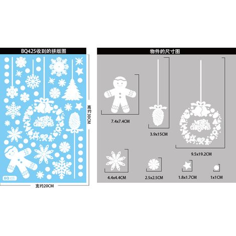 Autocollants blancs pour vitrines de Noël, guirlandes de Noël, flocons de neige, autocollants statiques, autocollants pour vitrines de traîneaux de rennes, décorations de Noël pour vitrines de magasin