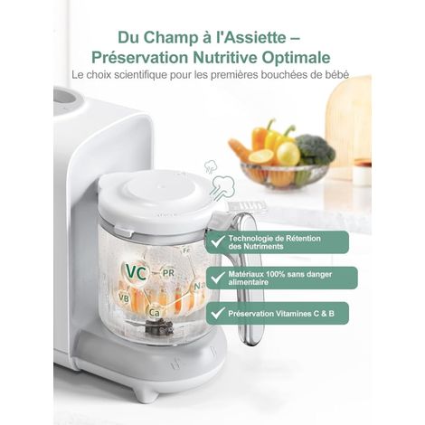 Robot Cuiseur Mixeur pour Bébés Cuiseur Mixeur Blender bebe Réchauffe Décongèle Fonction autonettoyante Cuisson Vapeur Diversification alimentaire (1/2)