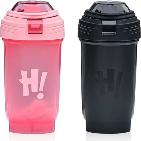 2 Pices Bouteilles de Shaker Protine, Protein Shaker 500 ml, Anti-Fuite, sans BPA, Blender Bottle pour Fitness Rose + Noir (1/5)