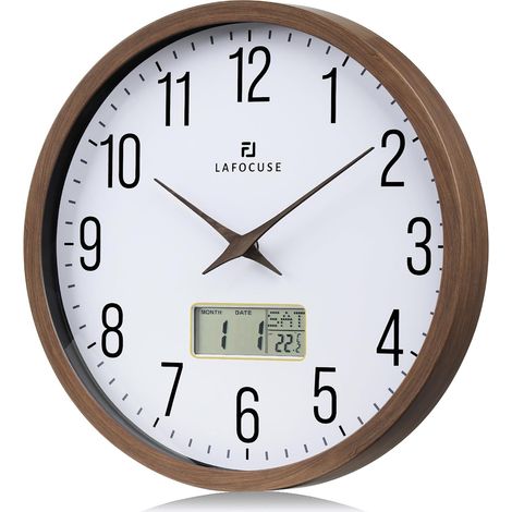 30 cm Wall Clock Calendar LCD with Date Thermometer, Vintage Silent Wall Clock, Brown, No Ticking Decorative for Kitchen, Living Room, Bedroom, Office (1/5)