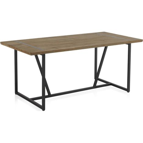 Table métal et bois d'inspiration naturelle pour salle à manger - bois naturel et métal noir (1/5)