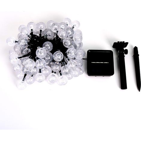 Guirlande lumineuse solaire pour extérieur, 50 LED, 8 modes, boules de cristal, étanche, pour extérieur/intérieur, jardin, balcon, arbres, mariages, fêtes, Noël (blanc chaud)
