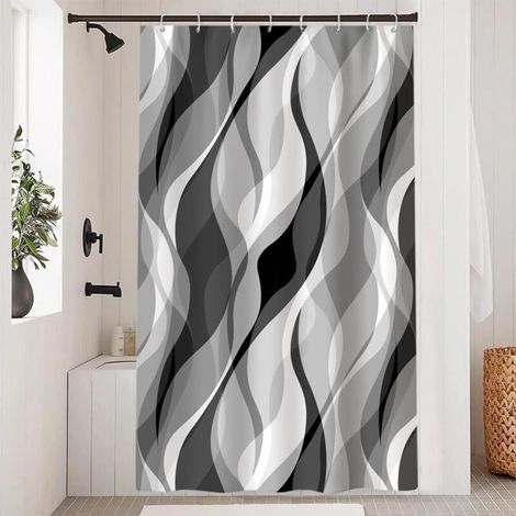 Rideau Douche - 120x200cm - Polyester Gris Rayé - Imperméable Anti Moisissure - Salle de Bain avec 8 Crochets (1/5)