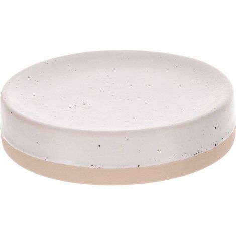 Portasapone in gres maculato e base opaca grezza - bianco beige - Tendance
