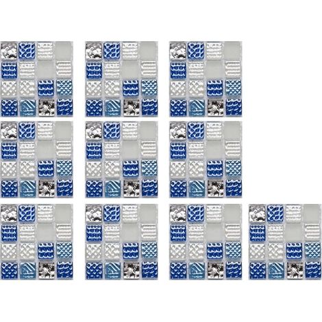 Lot 10 stickers muraux 3D cristal PVC autocollants imperméables carreaux de verre DIY pour décoration salon cuisine maison