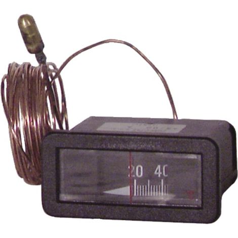 Thermomètre de jardin capillaire 3000mm 0/120°C – Façade noire 64x31mm – Autobloquant vis Ø4mm – Bulbe 6.5x22mm