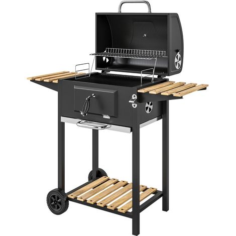 Barbacoa de carbón con ruedas y tapa, termómetro y bandeja ajustable 112x58x107 cm HOMVRA (1/4)