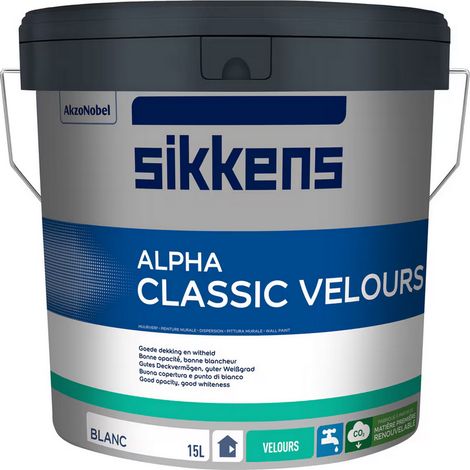 Sikkens – Peinture acrylique lessivable velours blanc 15L – Séchage rapide – Faible émission de COV A+ – Pour plâtre et béton