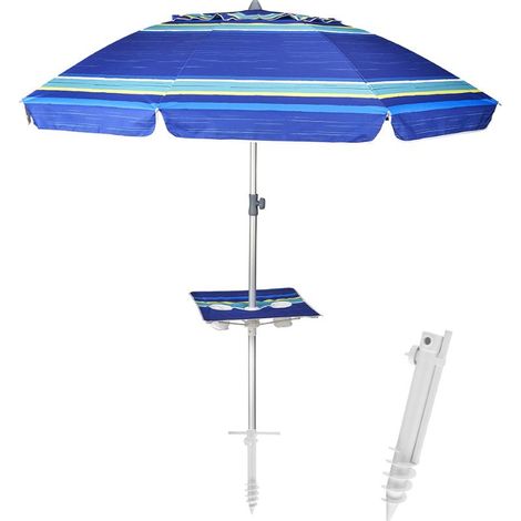 Ombrellone Mare 220 cm Spiaggia in Alluminio Inclinabile + Picchetto e Tavolino (1/5)