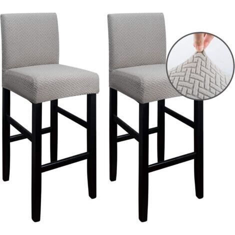 Lot de 2 Housse de Tabouret de Bar avec Dossier, Housses Anti-poussière lavables Extensibles pour Tabouret de Bar de Hauteur de Cuisine de Salle à Manger café(Taupe)