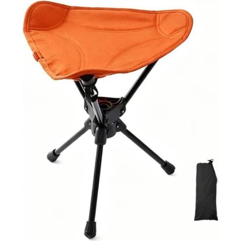 Tabouret Pliant Rotatif à Trois Pieds Haute Capacité de Charge, Orange (1/4)